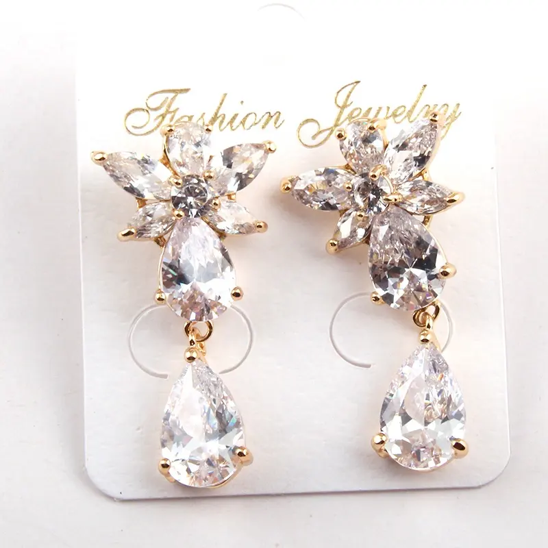 Fashion Top Quality Flower White Cubic Zircon Earring ,Stud Earring, Nickel & Lead Free earring