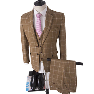 MA104 (Veste + Gilet + Pantalon) Haute Qualité Hommes Costumes Mode Grille Stripe Hommes Slim Fit Affaires Marié Smoking Hommes <span class=keywords><strong>Costume</strong></span> De Mariage - Product Image 3