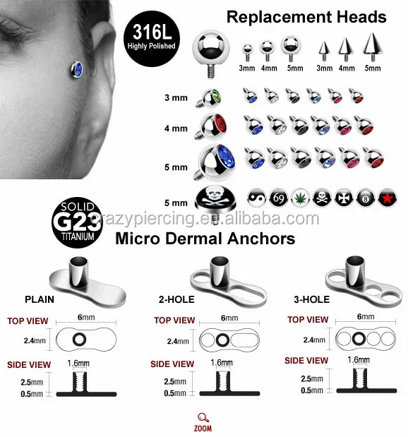 Benutzer definierte G23 Top Body Lang hantel Piercing Schmuck Titan Kristall Edelsteine Micro Dermal Anchor Top Piercing Implantate Großhandel