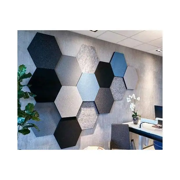 Panel de fibra de poliéster acústica, diseño hexagonal, colorido, para Decoración