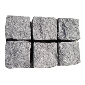 Honed G654 Black Granite Cubes Cobble Paving Stone On Mesh