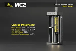 ¡nuevo producto XTAR MC2 2-slot usb cargador inteligente XTAR cargador de batería universal de 18650 li-ion / XTAR mc 2