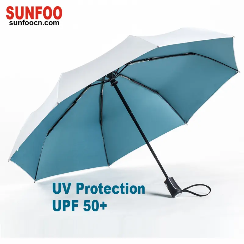 Paraguas de sol al aire libre de viaje de 3 pliegues de lujo al por mayor, paraguas compacto de protección Uv pequeño fabricante de China