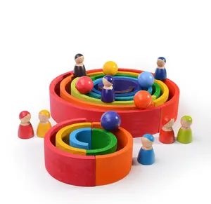 12 Buah Mainan Balok Pelangi Kayu Tumpuk Besar Pendidikan Montessori Blok Bangunan Khusus Grosir