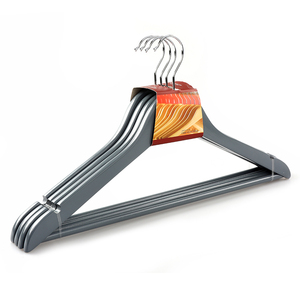Cintres en bois <span class=keywords><strong>gris</strong></span>, fournisseur évalué LINDON, lot de 4, plats, antidérapants, avec encoches, épaules lisses, cintres en bois pour vêtements - Product Image 1
