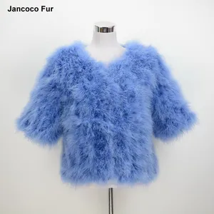 New Style Women Real Ostrich Fur Jacket or Lady Winter Turkey Feather Fur Coat Short Sleeves