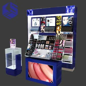 Güzel makyaj mağaza tasarım ahşap kozmetik sayaç kat göstergesi standı