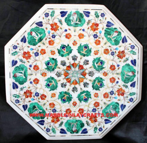Octagonal White Marble Inlaid Table Top - Product Image 1