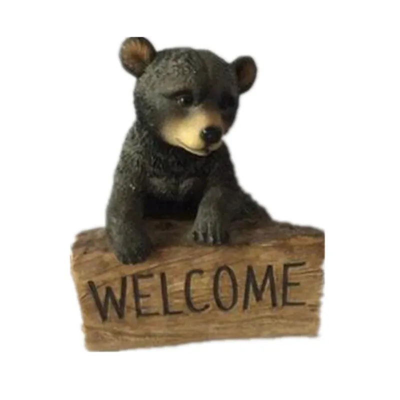राल काले भालू के साथ एक "आपका स्वागत" गार्डन आभूषण सजावट के लिए साइन