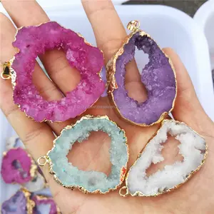 Natuursteen Agaat Plakjes Hangers, Mode Drusy Quartz Crystal Geode Plakjes