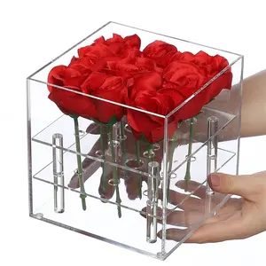 Custom Clear Water Holder Rose Pot Acrylic Flower Box Display Department Store Eco-friendly Acrylic Customized Logo Acceptable
