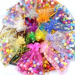 Métallique Or Argent Étoile Lune Imprimé Tulle Organza Pochettes À Cordon Cosmétique Sheer Netting Sacs En Gros - Product Image 4