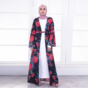 Best Selling New Modest Fashion Islamic Jalabiya Floral Dubai Open Abaya New Printing Muslim Women Abaya Islamic Clothing Dubai