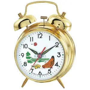 3 inches mechanical bell alarm clock gold color with windup spring movement