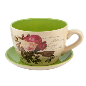Grande tasse et soucoupe en céramique pour jardin, pot de fleurs - Product Image 1