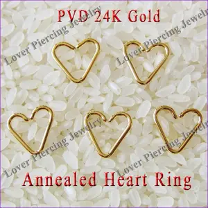 [AR-051] Heart Design Gold Anodized Anneal Unique Nose Ring