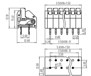 Bloco terminal sem parafuso, linha dupla, 10 poles, pcb 3.5mm