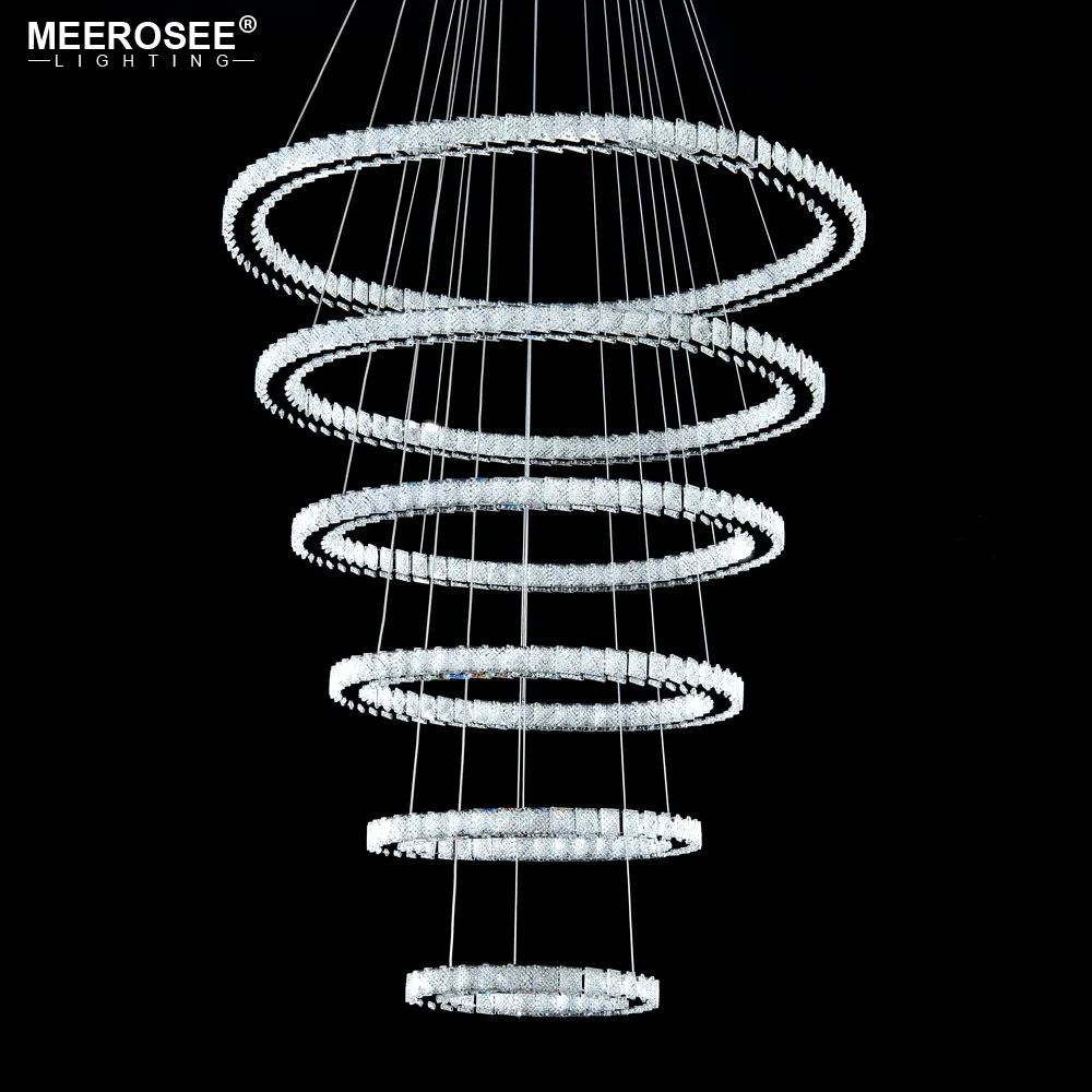 MEEROSEE高品質マルチクリスタルリングシャンデリア照明LED階段ライトホテルバンケットホールMD86354-6R