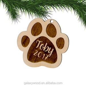 <strong>OEM</strong> Supply Laser Cut Paw Print Pet Wood Christmas Tree Ornament for <strong>Craft</strong> - Product Image 2