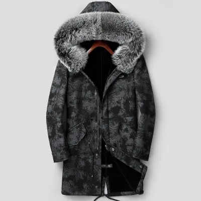 Real de alta calidad chaqueta de piel de los hombres de invierno de piel de oveja de piel de zorro parka