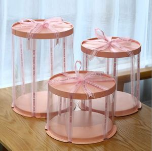 Scatola per torta di plastica per matrimonio alta rotonda trasparente confezione di compleanno di lusso all'ingrosso personalizzata per confezioni Pop scatole per torte per gli ospiti