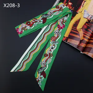 Flowers Printed Skinny Silk Scarf Women Small polyester Twillies Hair Band Bag Handle Decoration