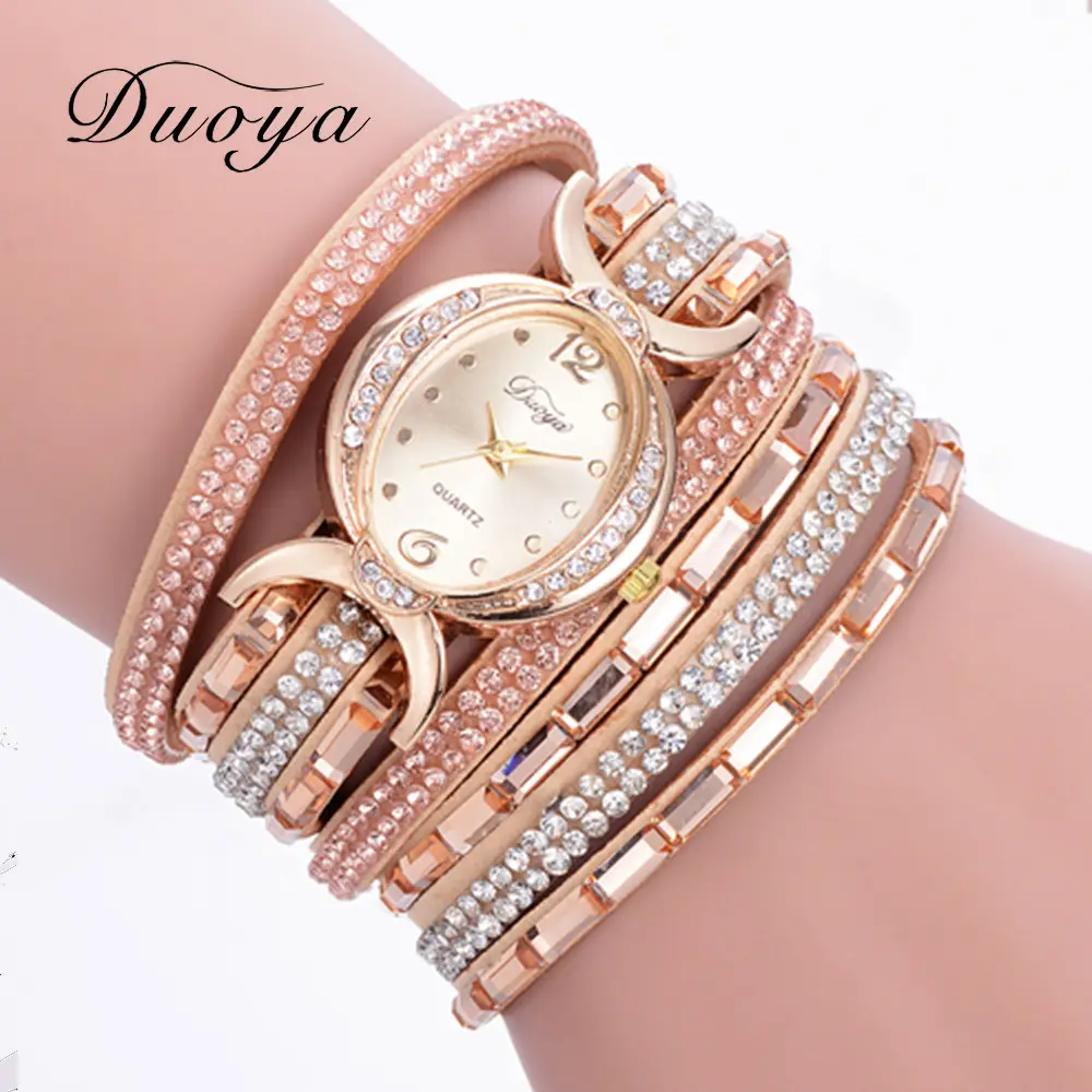 Duoya Brand Gold Luxury Leather Strap Women Dress Bracelet Quartz small Watch