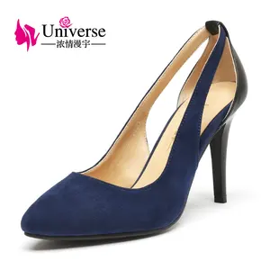 Universe suede lady shoes blue c099 hollow out kid color high heel pumps support oem customized