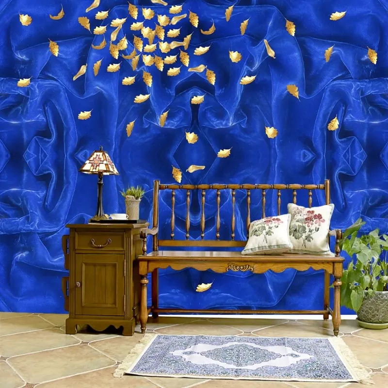 3D Arab Wallpaper Fantastis Latar Belakang Biru Wallpaper Daun Emas Bisnis Hitam dan Perak Galaxy Wallpaper