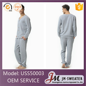 El último diseño para <span class=keywords><strong>hombre</strong></span> <span class=keywords><strong>gris</strong></span> de manga larga pijamas de algodón pijamas ropa de dormir - Product Image 1