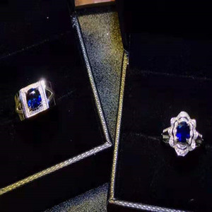 Saudi Arabia Luxury Blue Gemstone Jewelry 18k Gold South Africa Real Diamond 1.4+1.1ct Sri Lanka Natural Sapphire <strong>Couple</strong> <strong>Ring</strong> - Product Image 5