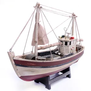 长度32厘米木制模型渔船纪念品海洋礼品装饰工艺船模型YL014D-1
