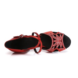 Sepatu Salsa Wanita, Sneaker Satin + Tumit Berlian Imitasi 7Cm Merah Latin - Product Image 4