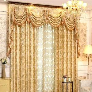 Wholesale and retail European Luxury Embroidered modern fashion curtains with matching valance golden curtain