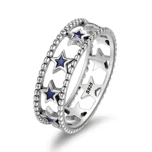 BAGREER SCR153 Usine en ligne vente mode argent gros anneau de pierres précieuses bleu cz pierre bague bijoux main charme bague filles pour partie