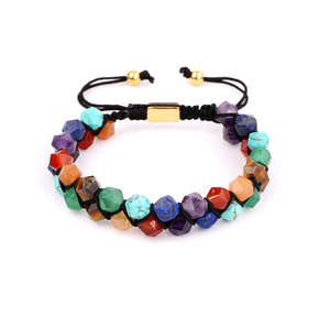 उच्च गुणवत्ता वाले बहुमुखी रंगीन रत्न 7 चक्र ऊर्जा प्राकृतिक पत्थर महिलाओं के लिए मैक्रेम ब्रैसलेट - Product Image 3