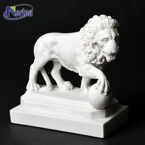 Estatua de León de mármol y piedra blanca para decoración de jardín, escultura de animal, grande, para exteriores