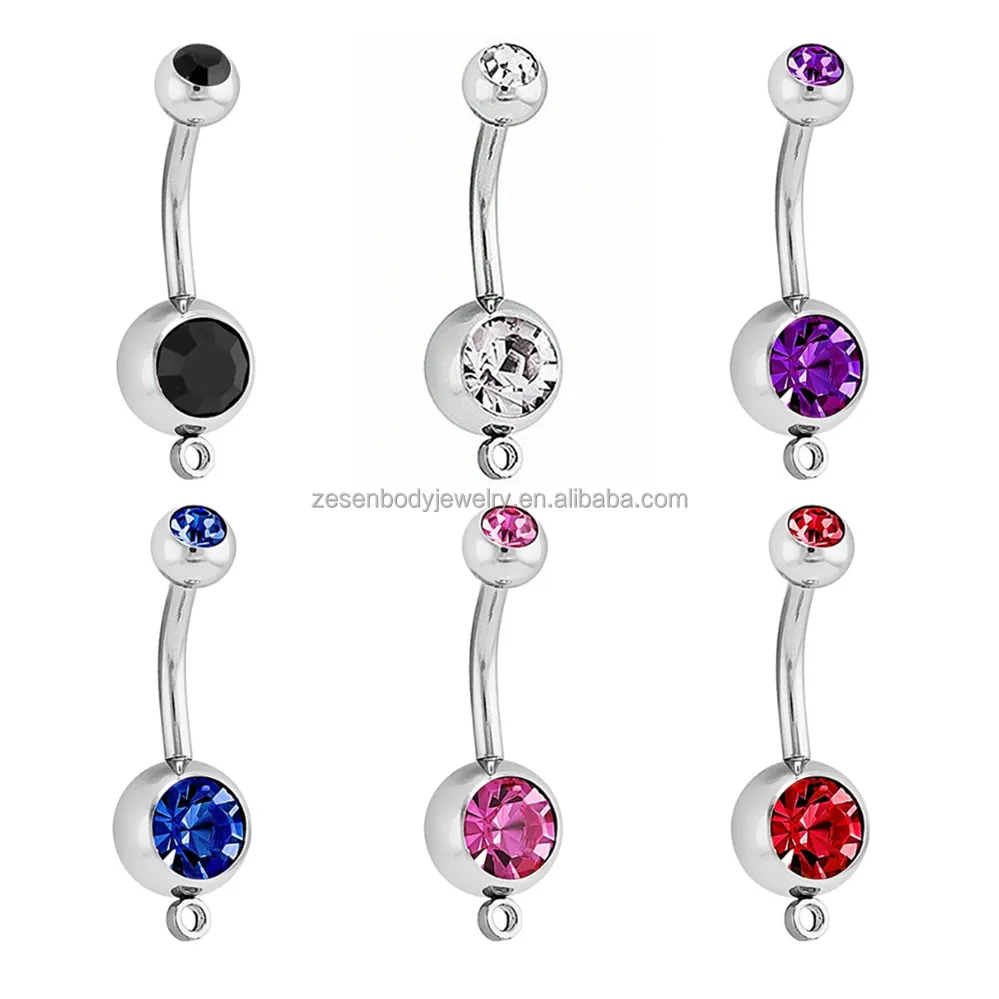 Zesen Merk Roestvrij Helder Kristal Diy O-Ring Toe Te Voegen Een Charme Buikring Met Lus Accessoires Vrouwen Buikringen Piercing Sieraden