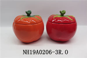 Pot à biscuits vintage en céramique rouge <span class=keywords><strong>tomate</strong></span> J114 10x9 pouces brillant, style Ferme à Table - Product Image 4