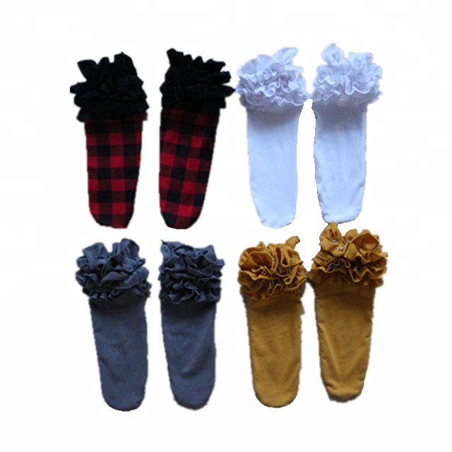 Рождественские носки, хлопковые однотонные и простые детские носки, новинка, модные зимние носки для маленьких девочек с оборками