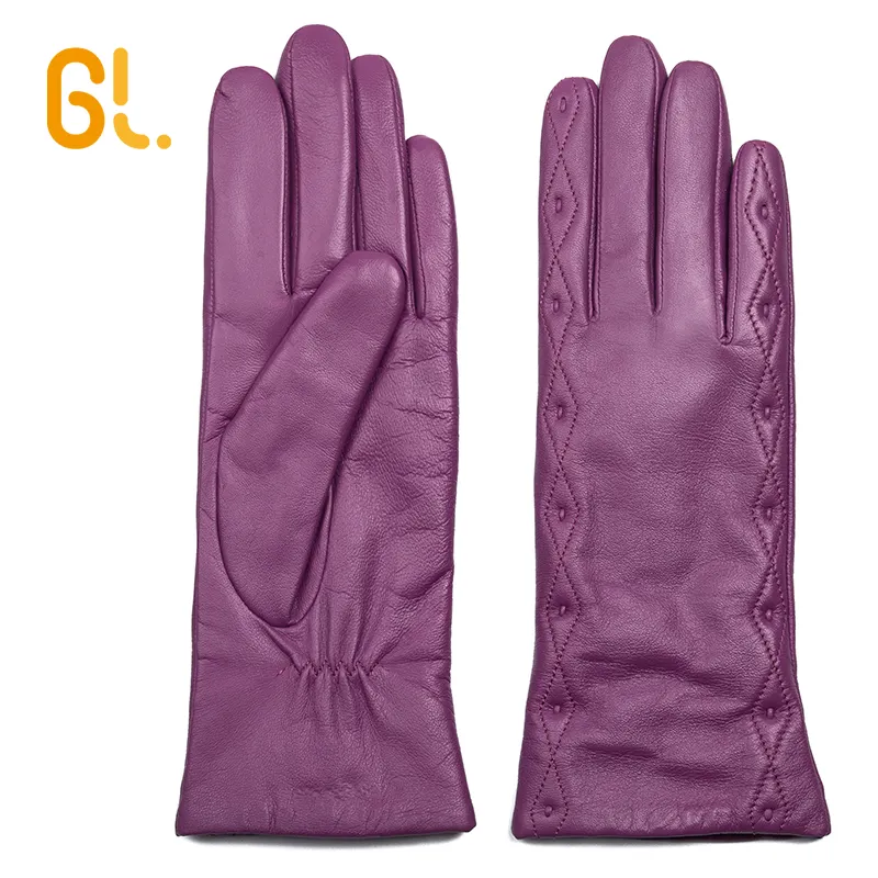 GL44 Sexy Winter Ladies Pink Dress Genuine Good Sheepskin Leather Gloves