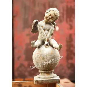 Cast Iron Garden Statues Rustic Garden Lawn Backyard Ornaments Vintage Outdoor Decor Cast Iron Angel Cherub Figure Statue