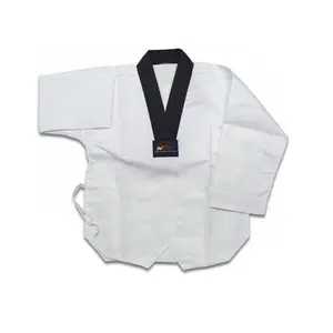 Dewasa WTF Hitam Kerah Tempur Seragam-Taekwondo Gi Suit