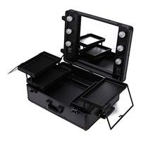 Table de maquillage professionnelle grande et portable avec fermeture ouverte, miroir LED pliable, étui de maquillage pour les maquilleurs de studio
