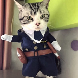 Divertente Costume per Animali Domestici Blu Scuro Stile Uniforme da Poliziotto Carino Abbigliamento Cosplay per Cani Jeans Vestiti per Gatti <span class=keywords><strong>Costumi</strong></span> per Animali - Product Image 2