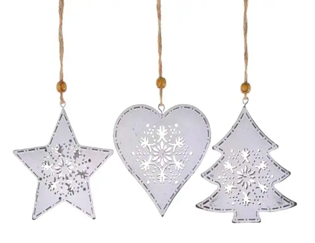 Gisela Graham Set von 3 Metal Heart Star Tree Ornament Christmas Tree Hanging Decorations