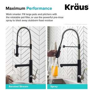 Robinet de cuisine à tirette, montage sur plan de travail, double bec, robinet de cuisine, finition noire, <span class=keywords><strong>douchette</strong></span> à main - Product Image 4
