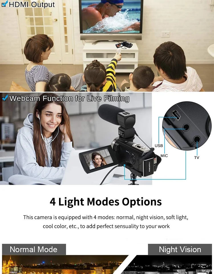 4K Video Camera Camcorder 48MP Wifi Vlogging Camera 16X Zoom Digital Video Camera Recorder