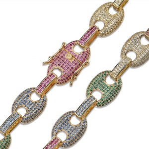 Bracciale a Catena con Zirconi Colorati da 12MM, Gioielli Hip Hop da Uomo, Gioielli Placcati in Ottone, Chiusura Personalizzata, Bracciale con Zirconi Cubici - Product Image 5