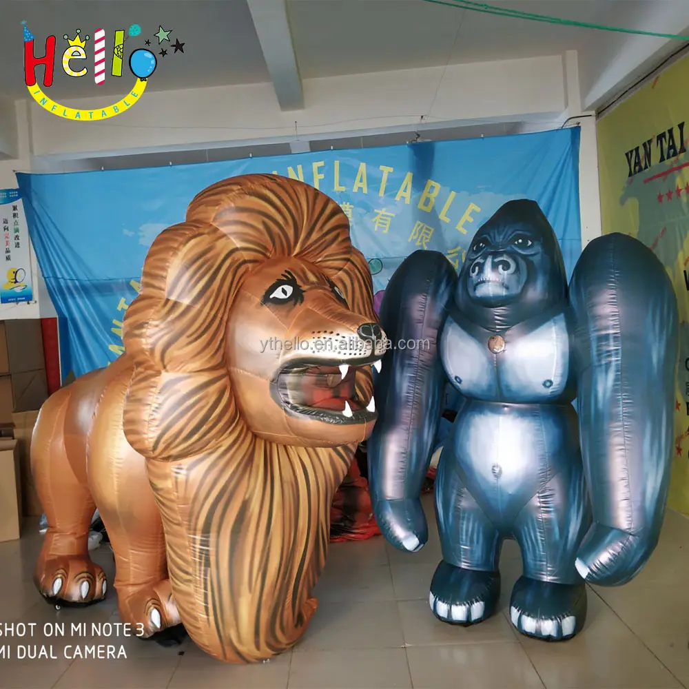 Traje inflável de leão de caminhada, impressão completa, fantasia de personagem de desenho animado para decoração ao ar livre